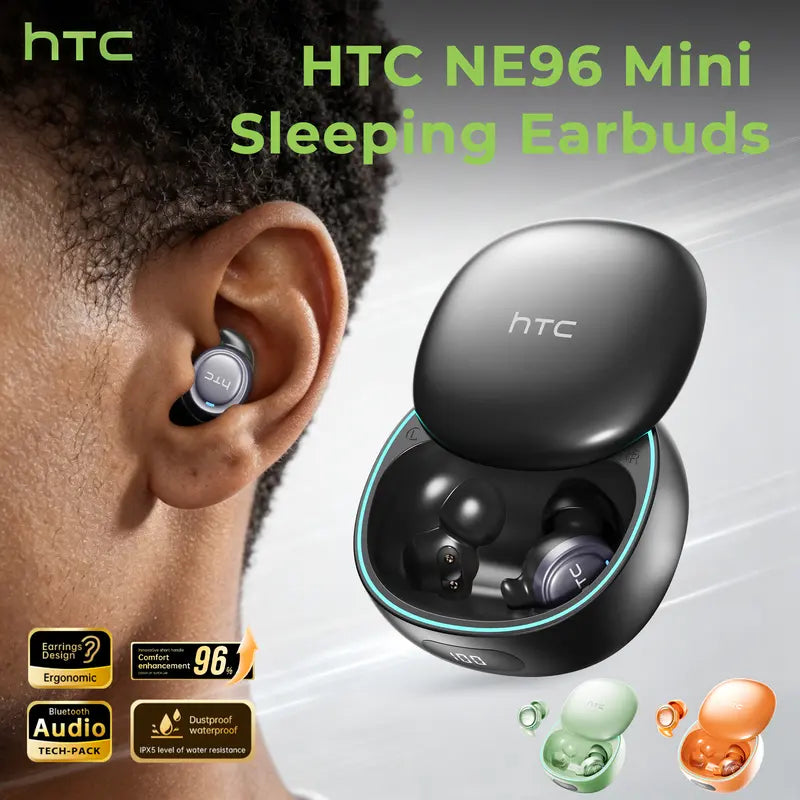 HTC NE96 Mini Invisible Translation Earbuds - Metal-Plastic Bluetooth 6.0 300Mah Rechargeable In-Ear Wireless Headphones, Life Waterproof Earbuds with Noise Isolation Mic, Remote Control, Electronic Cool Gadgets for Sports, Gifts for Adults,Techvibes