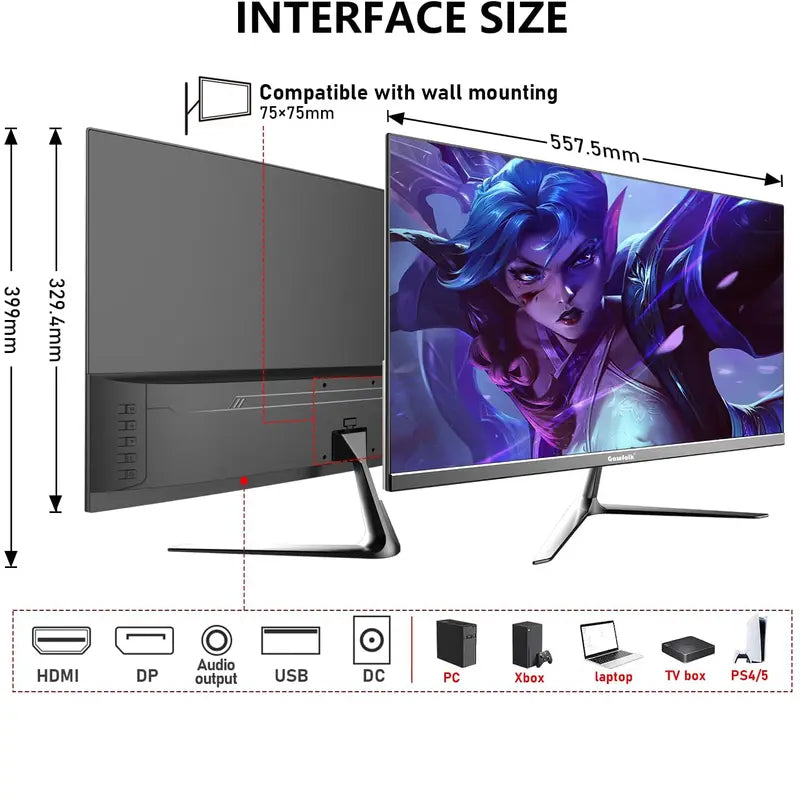 Gawfolk 24.5-Inch Edgeless Frameless Gaming Screen Monitor, 300Hz FHD 1080P PC Computer Monitor, 1Ms GTG, Adaptive Sync, 98% Srgb, 178° Wide View Angle, Built-In Speakers, HDMI & DP, VESA Wall Mountable, for Gamers